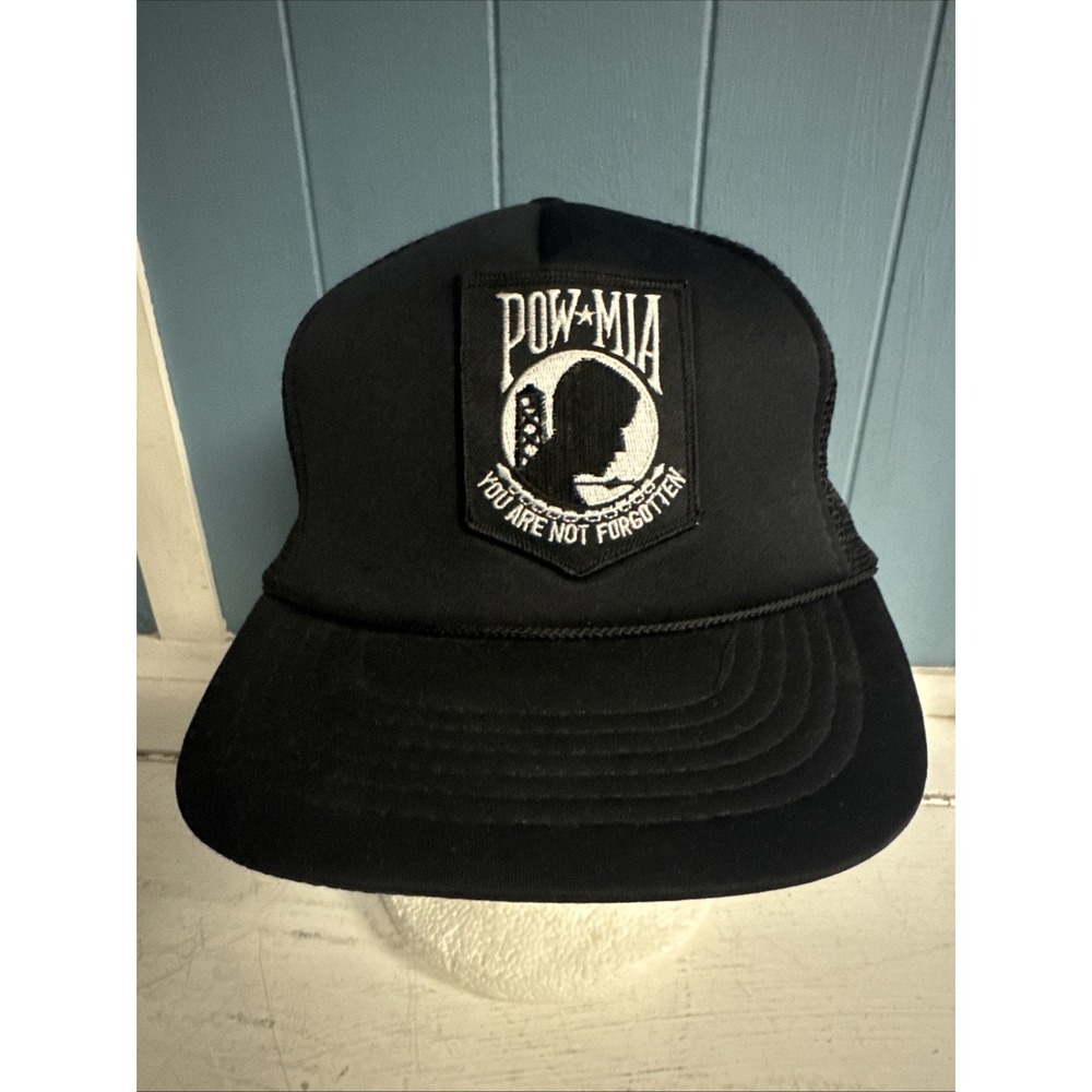 Vtg KC POW MIA Hat You Are Not Forgotten Patch Snapback Black Mesh Foam Rope Cap